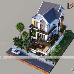 Mẫu nhà biệt thự phố mặt tiền 8m sâu 14m 3 tầng hiện đại BT2023
