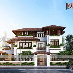 Thiết kế biệt thự 3 tầng hiện đại với cây xanh quanh nhà BT1910
