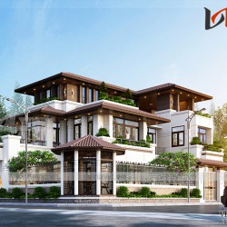 Thiết kế biệt thự 3 tầng hiện đại với cây xanh quanh nhà BT1910