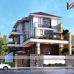 Biệt thự 3 tầng mái thái hiện đại và tầng hầm đầy ấn tượng BT1909