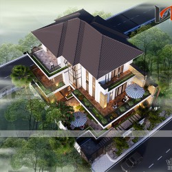 Biệt thự 3 tầng mái thái hiện đại và tầng hầm đầy ấn tượng BT1909