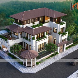 Thiết kế biệt thự 3 tầng hiện đại với cây xanh quanh nhà BT1910