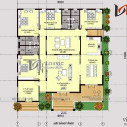 Bản vẻ thiết kế nhà vuông 1 tầng 300m2 kích thước 17x18m BT1509