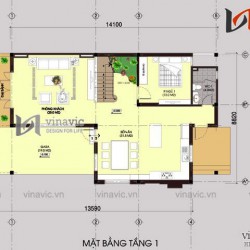 Mẫu nhà 2 tầng mái thái ở nông thôn mặt tiền rộng 9m dài 14m BT1512