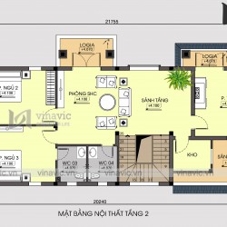 Mẫu thiết kế nhà 2 tầng 120m2 3 phòng ngủ mặt tiền 7m BT1681