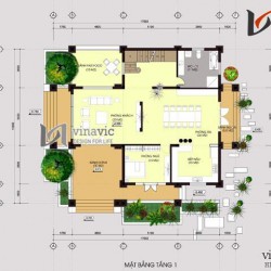 Mẫu nhà 2 tầng 1 tum 4 phòng ngủ mặt tiền 18m chiều sâu 15m  BT1478