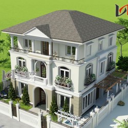 Thiết kế biệt thự cổ điển 3 tầng gram màu trắng BTCC1406