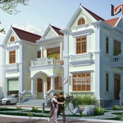 Mẫu biệt thự tân cổ điển đẹp tone màu trắng trang nhã BTCC1431