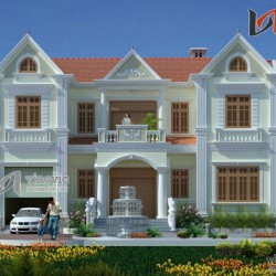 Mẫu biệt thự tân cổ điển đẹp tone màu trắng trang nhã BTCC1431