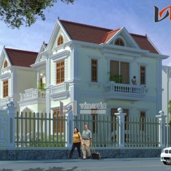 Mẫu biệt thự tân cổ điển đẹp tone màu trắng trang nhã BTCC1431
