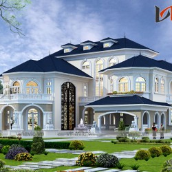 Mẫu dinh thự 1 trệt 2 lầu cao cấp gần gũi thiên nhiên có mặt tiền rộng BT1838