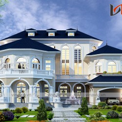 Mẫu dinh thự 1 trệt 2 lầu cao cấp gần gũi thiên nhiên có mặt tiền rộng BT1838