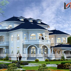 Mẫu dinh thự 1 trệt 2 lầu cao cấp gần gũi thiên nhiên có mặt tiền rộng BT1838