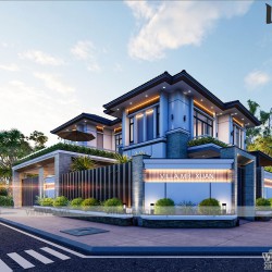 Mẫu nhà 2 mặt tiền 2 tầng hiện đại 1 mặt 11m một mặt 15m BT2018