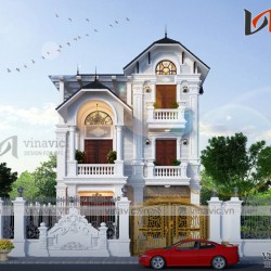 Mẫu nhà 3 tầng mặt tiền 8m sâu 15m mái thái tinh tế từng chi tiết BT1822