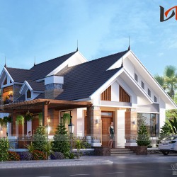 Mẫu thiết kế nhà 1 tầng 1 tum mặt tiền 9m 4 phòng ngủ hiện đại  BT1831