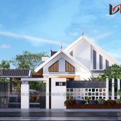 Mẫu thiết kế nhà 1 tầng 1 tum mặt tiền 9m 4 phòng ngủ hiện đại  BT1831
