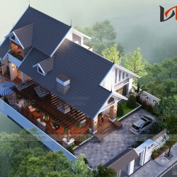 Mẫu thiết kế nhà 1 tầng 1 tum mặt tiền 9m 4 phòng ngủ hiện đại  BT1831