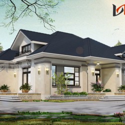 Thiết kế nhà mái thái 1 tầng 3 phòng ngủ 150m2 ở Hòa Bình BT1691