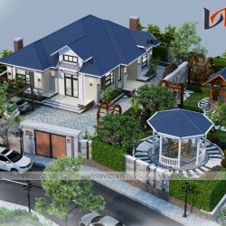 Thiết kế nhà mái thái 1 tầng 3 phòng ngủ 150m2 ở Hòa Bình BT1691