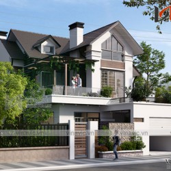 Thiết kế nhà 2 tầng 4 phòng ngủ diện tích 150m2 mái dốc truyền thống BT1671