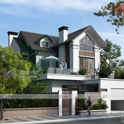 Thiết kế nhà 2 tầng 4 phòng ngủ diện tích 150m2 mái dốc truyền thống BT1671