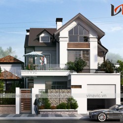 Thiết kế nhà 2 tầng 4 phòng ngủ diện tích 150m2 mái dốc truyền thống BT1671