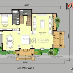 Mẫu thiết kế nhà 2 tầng 3 phòng ngủ diện tích 200m2 1 sàn BT1687
