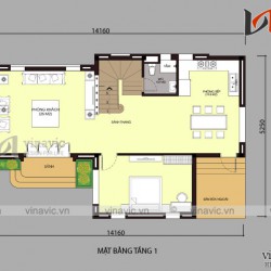 Mẫu nhà 2 tầng diện tích rộng 9m sâu 14 m 4 phòng ngủ hiện đại BT1693