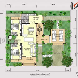 Bản vẽ thiết kế biệt thự đẹp 2 tầng diện tích 250m2 1 sàn mái thái BT1802
