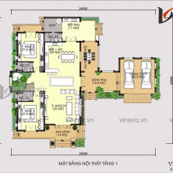 Bản vẽ thiết kế biệt thự đẹp 2 tầng diện tích 250m2 1 sàn mái thái BT1802