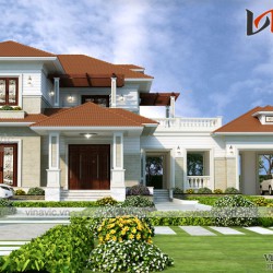 Bản vẽ thiết kế biệt thự đẹp 2 tầng diện tích 250m2 1 sàn mái thái BT1802