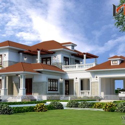 Bản vẽ thiết kế biệt thự đẹp 2 tầng diện tích 250m2 1 sàn mái thái BT1802
