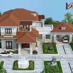 Bản vẽ thiết kế biệt thự đẹp 2 tầng diện tích 250m2 1 sàn mái thái BT1802