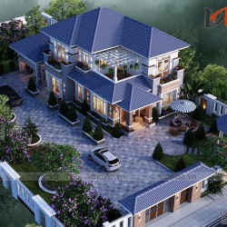 Mẫu thiết kế biệt thự 2 tầng 2 mặt tiền 10m tổng diện tích 260m2 BT1835