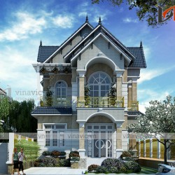 Mẫu thiết kế nhà 2 tầng 120m2 3 phòng ngủ mặt tiền 7m BT1681