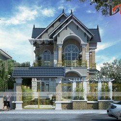 Mẫu thiết kế nhà 2 tầng 120m2 3 phòng ngủ mặt tiền 7m BT1681