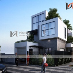 Mẫu nhà 3 tầng hiện đại mặt tiền 8m tràn ngập cây xanh ở Quảng Ninh  BT1673