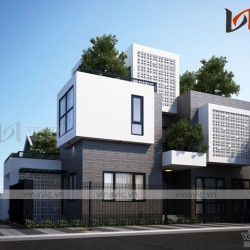 Mẫu nhà 3 tầng hiện đại mặt tiền 8m tràn ngập cây xanh ở Quảng Ninh  BT1673