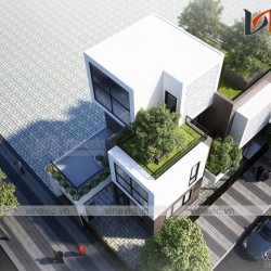 Mẫu nhà 3 tầng hiện đại mặt tiền 8m tràn ngập cây xanh ở Quảng Ninh  BT1673