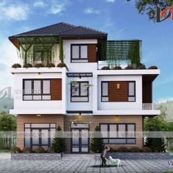 Bản thiết kế biệt thự 3 tầng hiện đại 1 mặt tiền 9m ở Hải Phòng BT1675