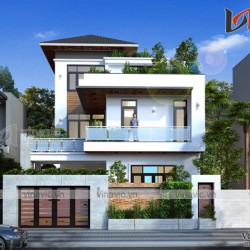Mẫu nhà đẹp 3 tầng mặt tiền 10m sâu 14m phong cách hiện đại BT1695