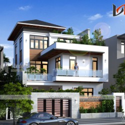 Mẫu nhà đẹp 3 tầng mặt tiền 10m sâu 14m phong cách hiện đại BT1695