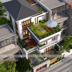 Mẫu nhà đẹp 3 tầng mặt tiền 10m sâu 14m phong cách hiện đại BT1695