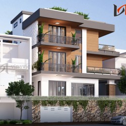 Mẫu nhà biệt thự 3 tầng hiện đại mặt tiền 11m kiểu Hàn Quốc  BT1800