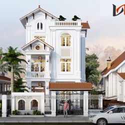 Thiết kế nhà đẹp 3 tầng mặt tiền 7m sâu 15m tân cổ điển Hà Nội BT1689