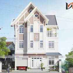 Thiết kế nhà 3 tầng 4 phòng ngủ diện tích 10x9m có gara oto BT1696
