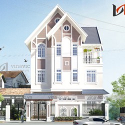 Thiết kế nhà 3 tầng 4 phòng ngủ diện tích 10x9m có gara oto BT1696