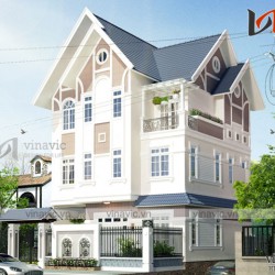 Thiết kế nhà 3 tầng 4 phòng ngủ diện tích 10x9m có gara oto BT1696