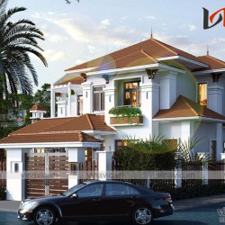 Mẫu nhà biệt thự xinh 2 tầng mái thái mặt tiền rộng BT1809